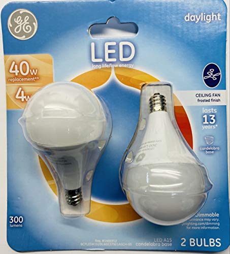 GE 40 watt LED ceiling fan lightbulb 2 pack frosted A15 Candelabra base