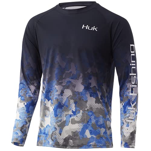 HUK Men’s Standard Pattern Pursuit Long Sleeve Performance Shirt, Refraction Fish Fade-Ice Boat/Red Fish, 3X-Large