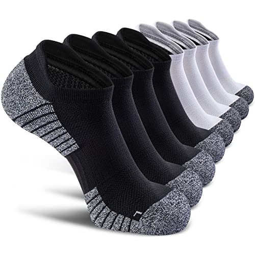 SITOISBE No Show Sports Compression Running Socks for Men Women Circulation 8-pairs, Low Cut Cushioned Socks Moisture Wicking Arch Support for Planter Faciatis Golf Exercise, Black White, Large