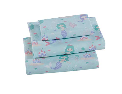 Linen Plus Sheet Set Kids/Teens Mermaids Underwater Castle Jellyfishes Aqua Pink Lavender Purple # Aqua Mermaid (Twin)