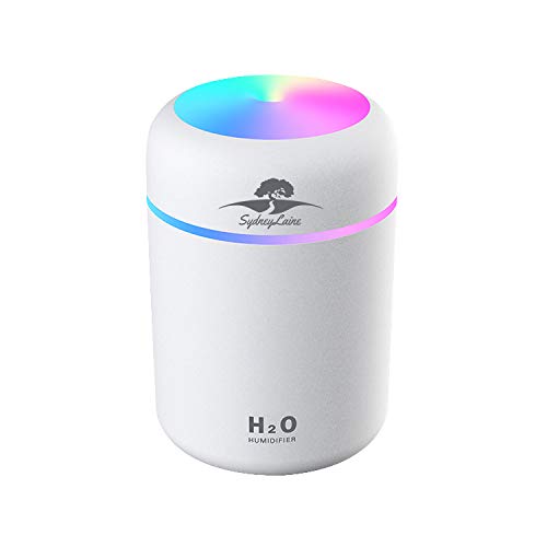 Colorful Cool Mini Humidifier, USB Personal Desktop Humidifier for Car, Office Room, Bedroom,etc. Auto Shut-Off, 2 Mist Modes, Super Quiet. White…