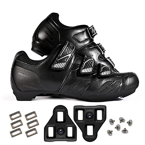 Zol Stage Road Cycling Shoe with Look Delta Cleats Compatible with Peloton (Black, 9)