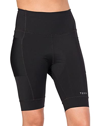 Terry Holster Hi Rise Cycling Short, Women’s Padded Compression Bike Bottoms, Flex Air Chamois, Regular/Plus Sizes – Black, Medium