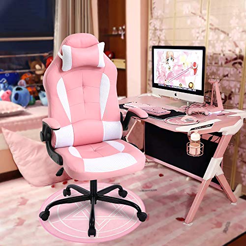 Gaming Chair Pink Meet Perfect Ergonomic Office Chair Desk Chair Leather Computer Chair Lumbar Support and Head Pillow Modern Executive Chair Adjustable Rolling Swivel Task Chair for Girls Women Teens