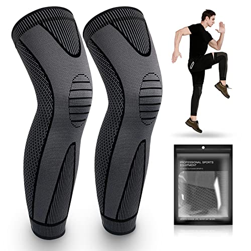 Jueachy Leg Compression Sleeve Full Leg 2 Pack Long Knee Brace for Men Women Knee Support Protector for Running,Weightlifting, Workout, Joint Pain Relief, Meniscus Tear, Arthritis, Tendinitis