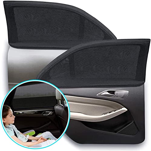 2 Pack Rear Side Elasticized Breathable Universal Mesh Car Window Sunshades, Baby Car Window Shade Sun Protection for Your Child Pet and Protect Privacy