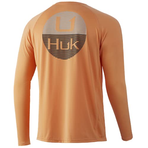 HUK Men’s Standard Pursuit Long Sleeve Sun Protecting Fishing Shirt, Horizon Lines-Beach Peach, Small