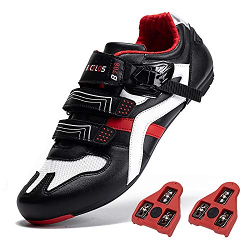 Road Biking Shoes with Cleats Fit for Peloton Bike Shoes Mesh Cycling Shoes Men Compatible with Look Delta SPD/SPD-SL Spin Sneakers Indoor Outdoor Black