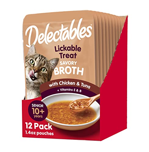 Hartz Delectables Savory Broths Senior 10+ Chicken & Tuna Lickable Cat Treat, 12 Count (Pack of 1)