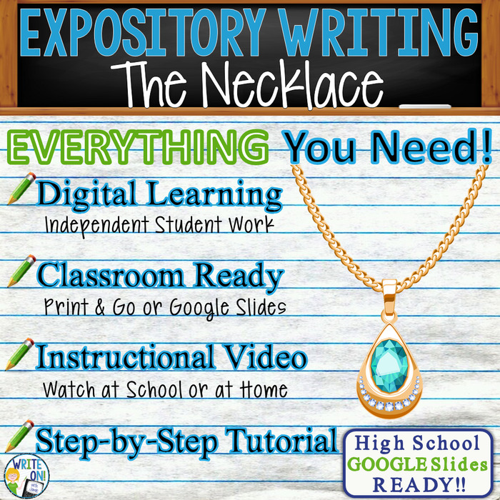 Text Analysis Expository Writing for The Necklace by Guy de Maupassant Distance Learning, In Class, Independent Instruction, Instructional Video PPT Worksheets Rubric, Graphic Organizer, Google Slides | The Storepaperoomates Retail Market - Fast Affordable Shopping