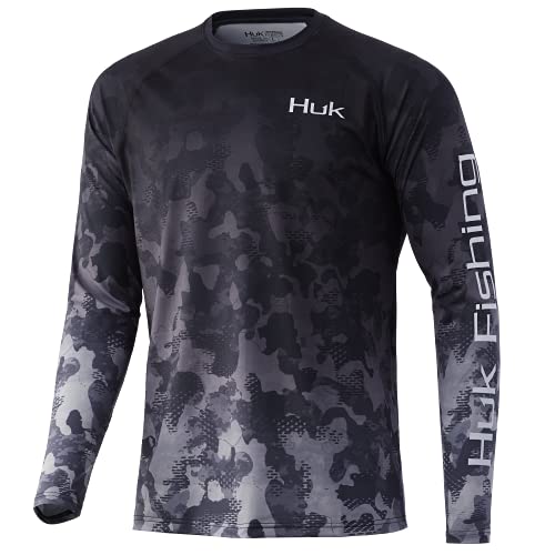 HUK Men’s Standard Pattern Pursuit Long Sleeve Performance Shirt, Refraction Fish Fade-Storm/Bass, Small