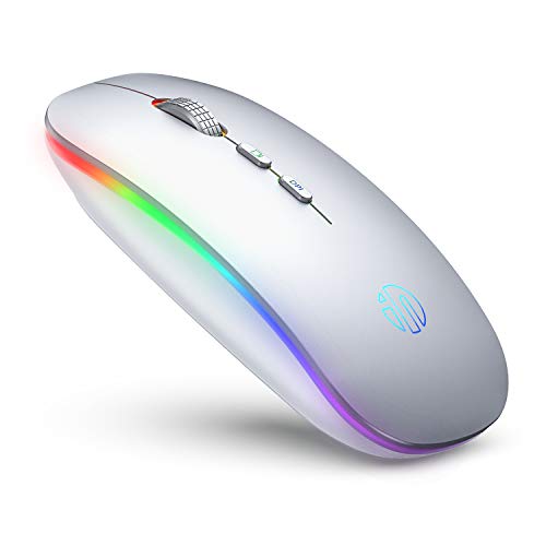INPHIC LED Wireless Mouse Slim, Rechargeable 2.4G PC Laptop Cordless Mice Silent Click with USB Receiver, 1600DPI for Computer Mac Office, Silver