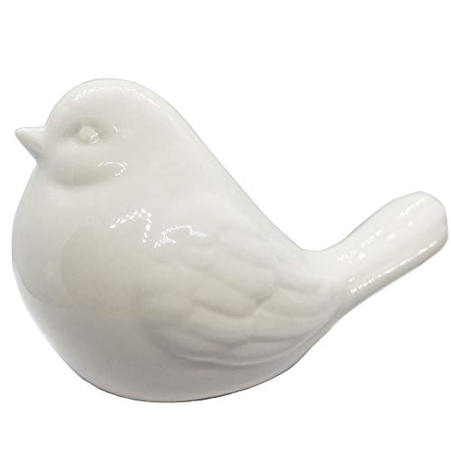 New White Glazed Ceramic Bird Figurine, Bird Statue, French Country Garden Cottage Bird Ornaments, Home Decor Accents Collectible Bird Figurine