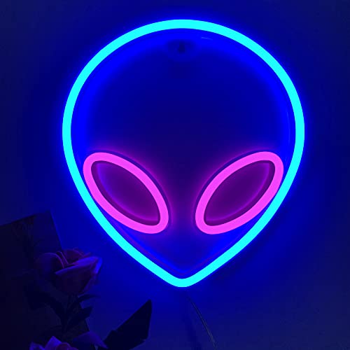 DUDIU Alien Neon Signs for Bedroom Wall Decor Battery and USB Powered Blue Pink Alien Neon Sign Light up for Home,Kids Room,Children‘s Day,Bar,Festival,Birthday,Christmas,Halloween Party