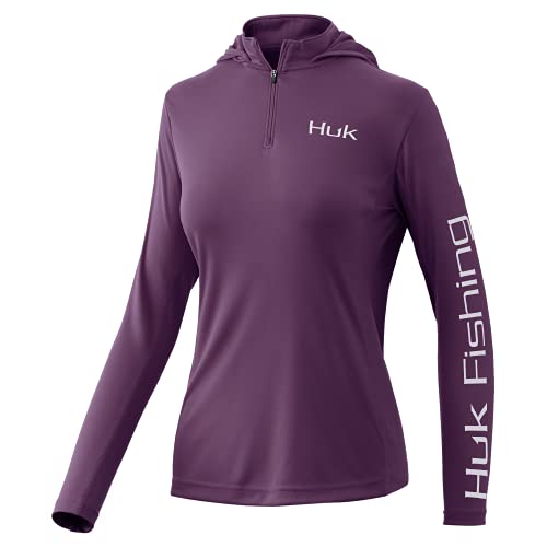 HUK Women’s Standard Icon X Hoodie |UPF 50+ Long-Sleeve Fishing Shirt, BlackBerry, Medium
