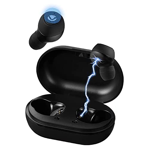 Volkano Type-C True Wireless Earbuds 25 Hours Playtime Bluetooth 5.0 Compact in-Ear Ear Bud Built-in Mic Charging Case, Ideal for Small Ears, Work with iPhone Android – True Element Series [Black]