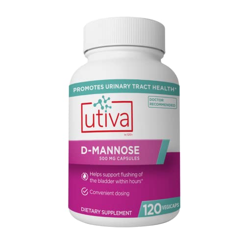 Utiva D-Mannose to help flush the bladder and urinary tract – 120 Vegi Capsules, 2,000 milligrams daily – All Natural and Fast-Acting D-Mannose – All Natural – Clinically Proven – Made in Canada