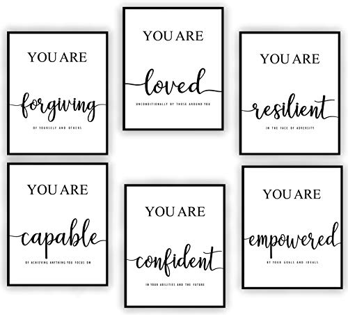 Inspirational Wall Art, Motivational Wall Art, Office Wall Decor, Wall Art For Bedroom and Living Room, Quotes Wall Art, Home Office Decor, Daily Positive Affirmations Posters (Set of 6, 8X10in Unframed)