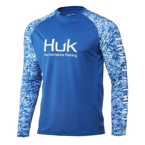 HUK Men’s Standard Double Header Long Sleeve | Sun Protecting Fishing Shirt, Blue Camo, X-Large