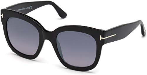 Tom Ford FT0613 Beatrix-02 01C 52MM Shiny Black, Palladium T Logo/Gradient Smoke Flash Silver Geometric Sunglasses for Women + BUNDLE with Designer iWear Complimentary Eyewear Kit