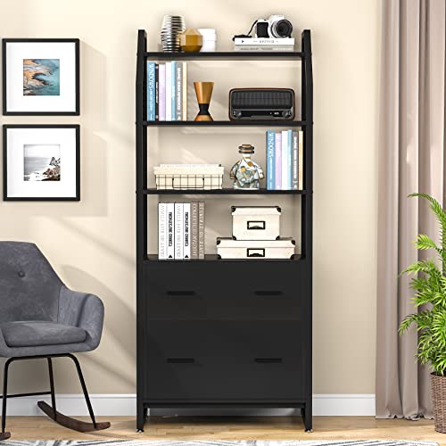 Tribesigns 2 Drawer File Cabinet with Bookshelf, Modern Vertical Filing Cabinet for Letter/Legal/A4 Size File, Large Printer Stand with Open Storage Shelves for Home Office, Black | The Storepaperoomates Retail Market - Fast Affordable Shopping