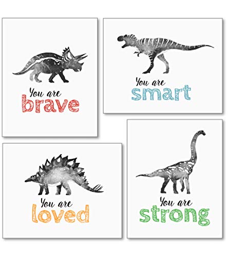 Confetti Fox Dinosaur Wall Art for Little Boys Room, Baby Nursery Posters, Motivational Kids Playroom Dino Decor, Toddler T-Rex Positive Affirmations Quotes (8×10 Unframed Set of 4 Prints)