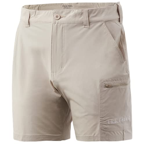 HUK Men’s Standard Next Level Quick-Drying Performance Fishing Shorts, Bone-7″, Large