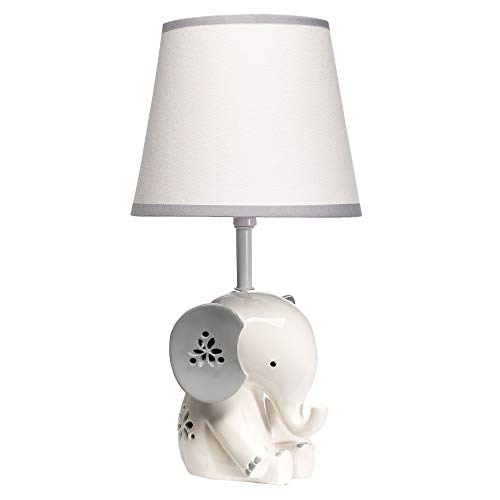Lambs & Ivy Happy Jungle White/Grey Elephant Nursery Lamp with Shade & Bulb