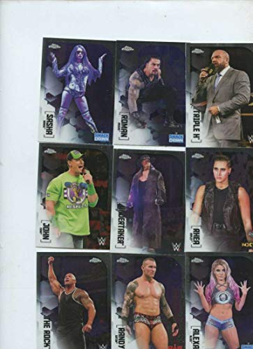 2020 Topps Chrome WWE Wrestling Complete Hand Collated (NM or Better) Set of 100 Cards-Includes the following wrestlers AJ Styles Aleister Black Alexa Bliss Asuka Bayley Becky Lynch Big Show Billie Kay Braun Strowman The Fiend Bray Wyatt Brock Lesnar Carm
