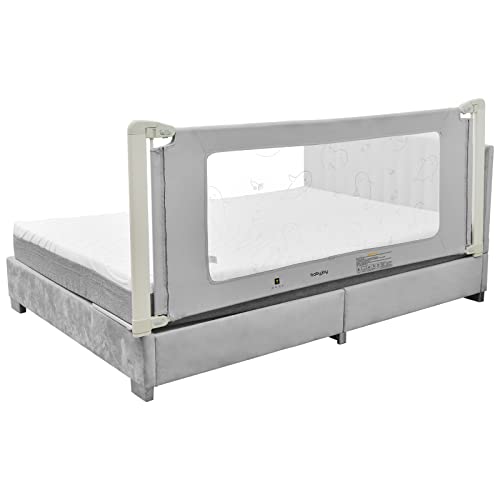BABY JOY Bed Rails for Toddlers, 79” Extra Long, Height Adjustable Kids Rail Guard w/ Double Safety Lock, Breathable Mesh, Folding Baby Bedrail for Queen King Size Mattress, Box Spring & Slats, Gray