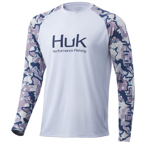 HUK Men’s Standard Double Header Long Sleeve | Sun Protecting Fishing Shirt, Ocean Tally Camo, Medium
