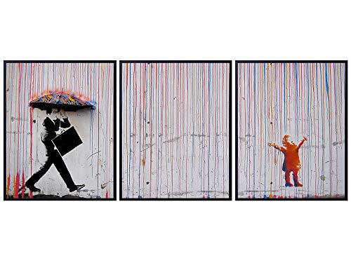 Banksy Graffiti Poster Set – 8×10 Urban Street Art – Funny Wall Art, Room Decor, Wall Decoration – Unique Inspirational Gift Modern Contemporary Home or Office Picture Print Singing in the Rain Mural