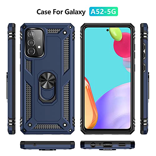 Samsung A52 Case, Galaxy A52 Case with HD Screen Protector, Androgate Military-Grade Ring Holder Kickstand Car Mount 15ft Drop Tested Shockproof Cover Phone Case for Samsung Galaxy A52, Blue | The Storepaperoomates Retail Market - Fast Affordable Shopping