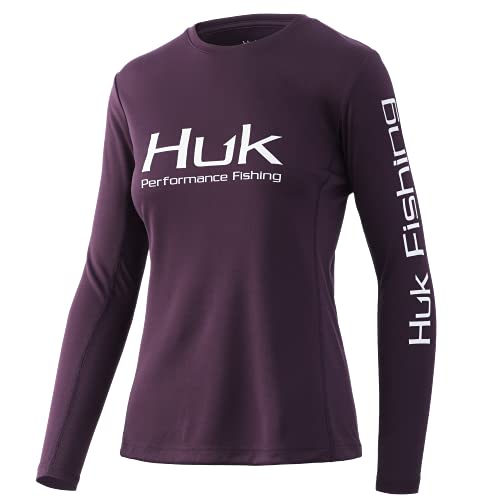 HUK Women’s Standard Icon X Long Sleeve Fishing Shirt with Sun Protection, BlackBerry, Medium