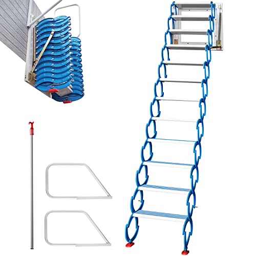 VEVOR Attic Steps Pull Down 12 Steps Attic Stairs, Alloy Attic Access Ladder, Blue Pulldown Attic Stairs, Wall-mounted Folding Stairs for Attic, Retractable Attic Ladder with Armrests, 9.8 feet Height | The Storepaperoomates Retail Market - Fast Affordable Shopping