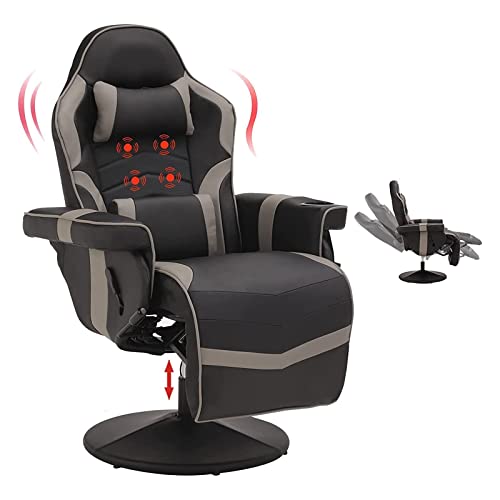 VUYUYU Massage Video Gaming Recliner Chair – Ergonomic Backrest & Seat Height Adjustment Swivel Recliner – PU Leather High Back Computer Office Chair with Cupholder, Headrest, Lumbar Support, Footrest