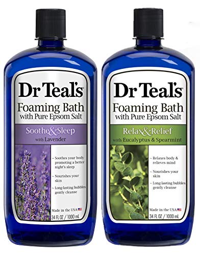Dr Teal’s Foaming Bath Mothers Day Gift Set (2 Pack, 34oz ea.) – Soothe & Sleep Lavender & Relax & Relief Eucalyptus & Spearmint – Pure Epsom Salt & Essential Oils Alleviate Stress & Clear The Mind