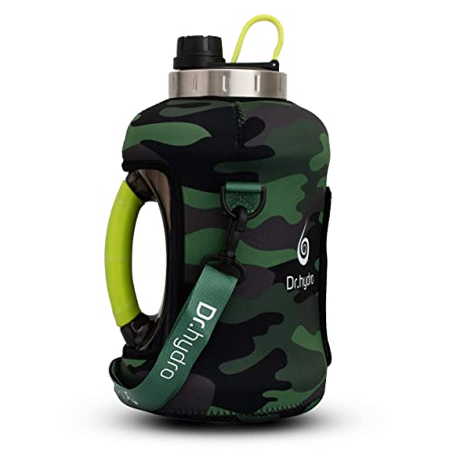DR.HYDRO 3.2L Gallon Water Bottle with Insulated Storage Sleeve and Silicon Handle- BPA Free Large Water Bottle/100 Ounce Big Sports Bottle Jug with Handle, Reusable Motivational Bottle (Green Camo)