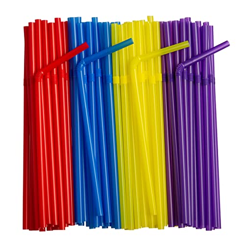 [250 Count] Flexible Disposable Plastic Drinking Straws – 7.75″ High – Assorted Colors