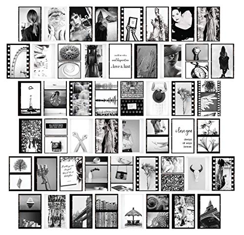 Teen Girl Room Decor Aesthetic Wall Collage Kit – Minimalistic Black and White and Grey Girls Bedroom Decor – Set of 50 Pcs Photo Prints 4×6