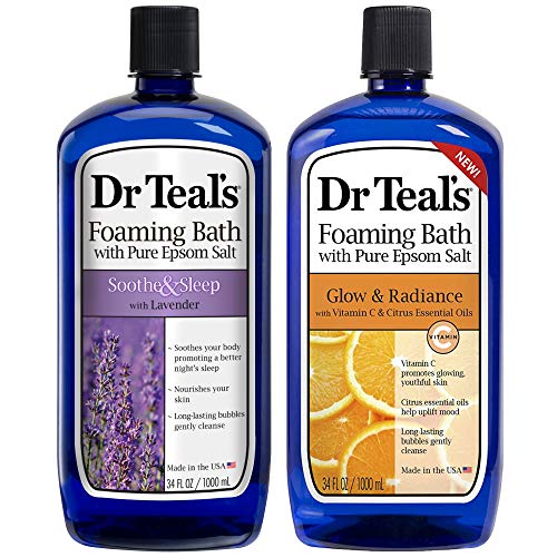 Dr Teal’s Foaming Bath Combo Pack (68 fl oz Total), Soothe & Sleep with Lavender, and Glow & Radiance with Vitamin C and Citrus Essential Oils