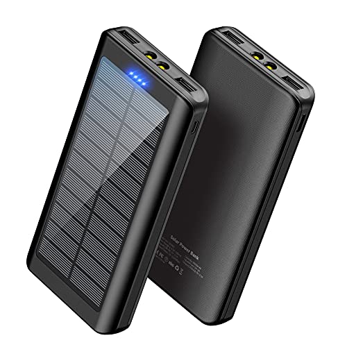 Solar Charger 30000mAh – YPWA Solar Power Bank 2 Output with LED Flashlight for iPhone,Android and Outdoor Camping(1pcs)