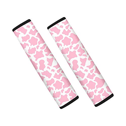 Xhuibop Car Seat Belt Covers for Adults Pink and White Cow Print Accessories for Automotive Seatbelt Cushion Pads Shoulder Strap Full Set 2 Pack