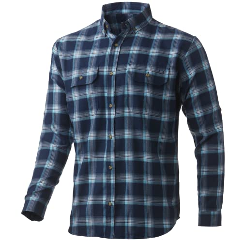 HUK Men’s Standard Maverick Fishing Flannel Shirt | Performance Button Down, Sargasso Sea, Large
