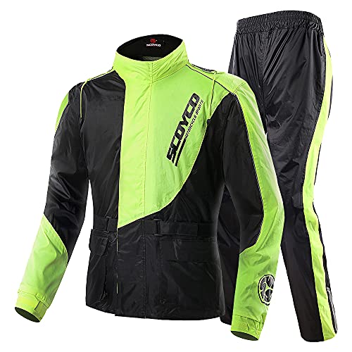 Scoyco® Motorcycle Rain Gear Jacket Coat with Pants for Man Waterproof Comfortable fit Cycling Bike (Green, L)