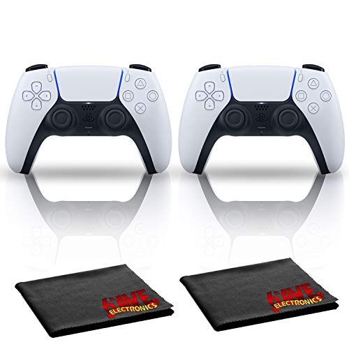 PlayStation 5 DualSense Wireless Controller (White) Two Pack Bundle with Microfiber Cleaning Cloth