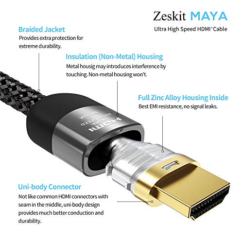 Zeskit Maya 8K 48Gbps Certified Ultra High Speed HDMI Cable 5ft, 4K120 8K60 144Hz eARC HDR HDCP 2.2 2.3 Compatible with Dolby Vision Apple TV 4K Roku Sony LG Samsung Xbox Series X RTX 3080 PS4 PS5 | The Storepaperoomates Retail Market - Fast Affordable Shopping