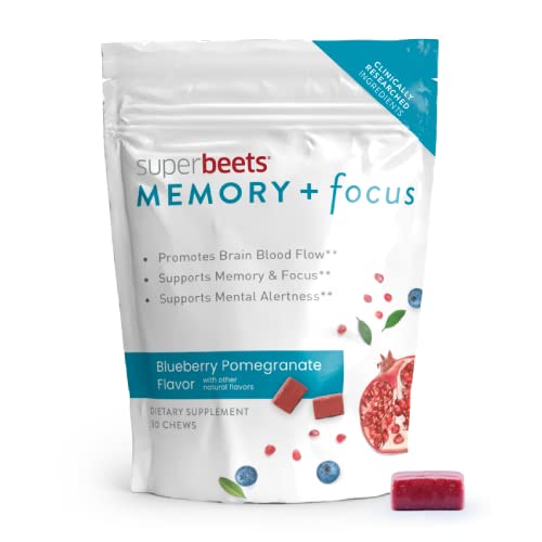 humanN SuperBeets Memory & Focus Support Supplement Chews – Mental Alertness + Clinically Studied Nootropics Resveratrol Plus Beet Root Powder, Blueberry Pomegranate Flavor, 30 Ct. Super Beets Chews