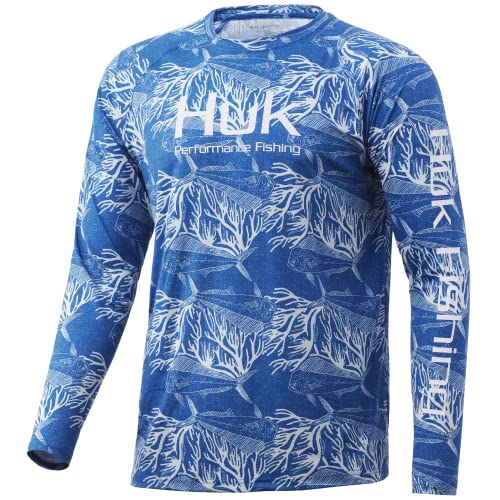 HUK Men’s Standard Pattern Pursuit Long Sleeve Performance Fishing Shirt, Mahi Stripes Blue, 3X-Large