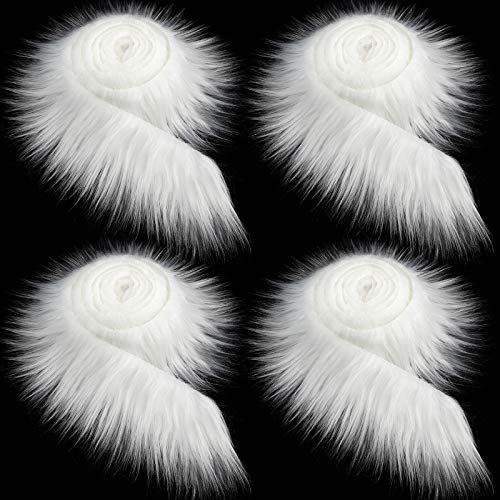 4 Pieces Faux Fox Fur Fabric Shaggy Fur Patches Fabric Trim Ribbon Chair Cover Seat Cushion Pad Supplies for DIY Craft Costume Decoration(White)